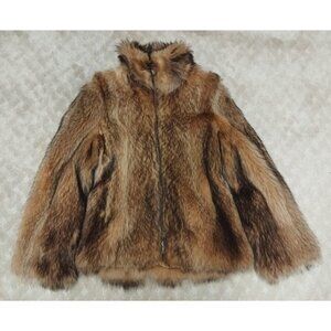 Erton Real Fur Jacket EU 42 Raccoon Canadian Marmot Leather Double Slider Zip